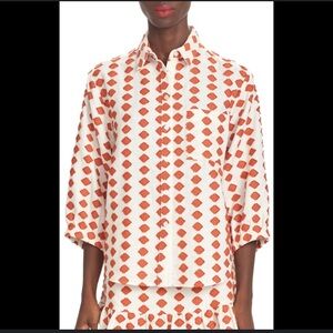 Corey Lynn Calter CATRIONA Top Diamond Small Cream Orange Textured Dot Cotton